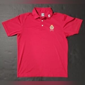 Footjoy Mens Red Golf Polo Embroidered Collar Greek Embroider On Chest Size XL